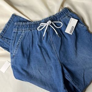 Refuge Denim High Waisted Paper Bag Top Blue Jeans Jogger